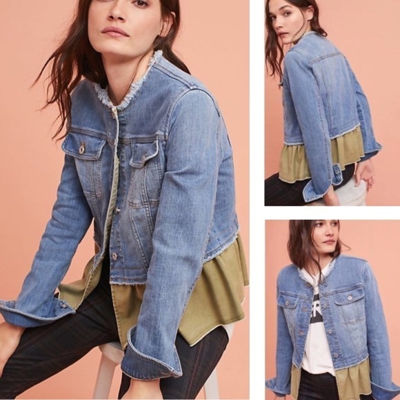 ANTHROPOLOGIE PILCRO AND THE LETTER PRESS PEPLUM EYELET DENIM JACKET SIZE S - Picture 1 of 11